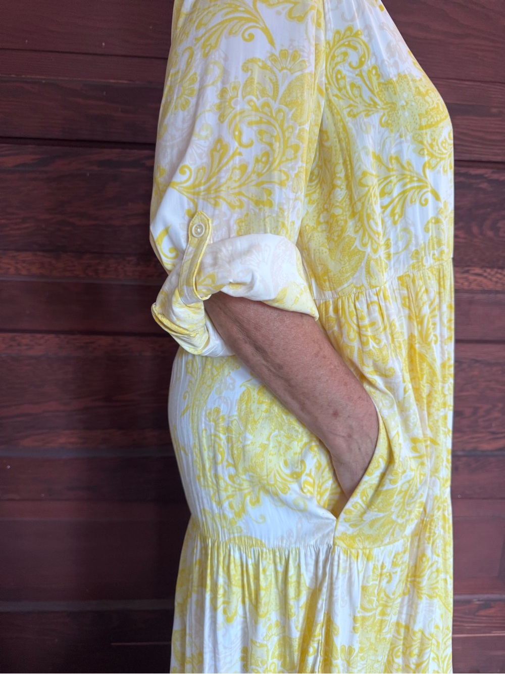 Chico's Yellow and White Paisley Tiered Maxi Dress - Picture 2 of 3